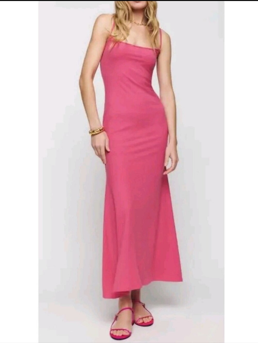 Reformation Cosmo Maxi Dress Snapdragon Pink Rib Knit Sleeveless Size L